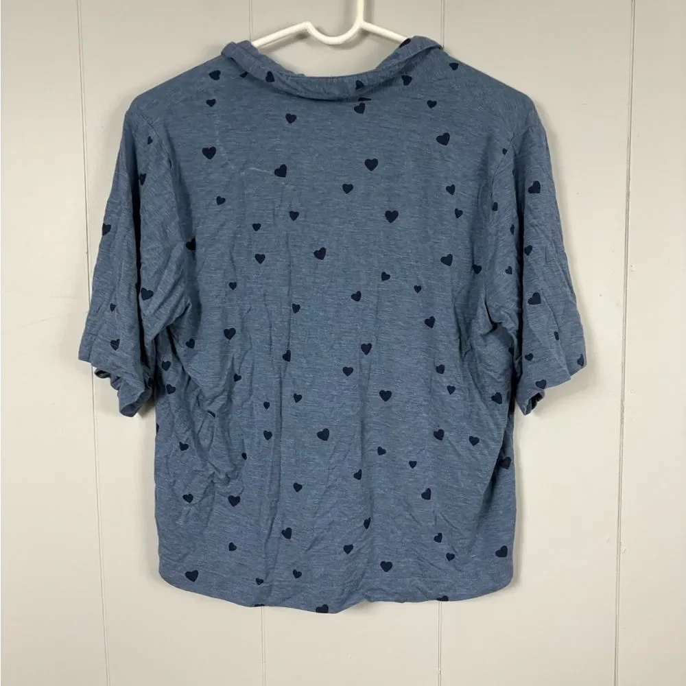 Love by Gap Blue Heart Loungewear Button Down Pajama Top Valentine’s Day Cozy M